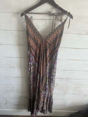 Ruffle Hem Paisley Boho Halter Maxi Dress